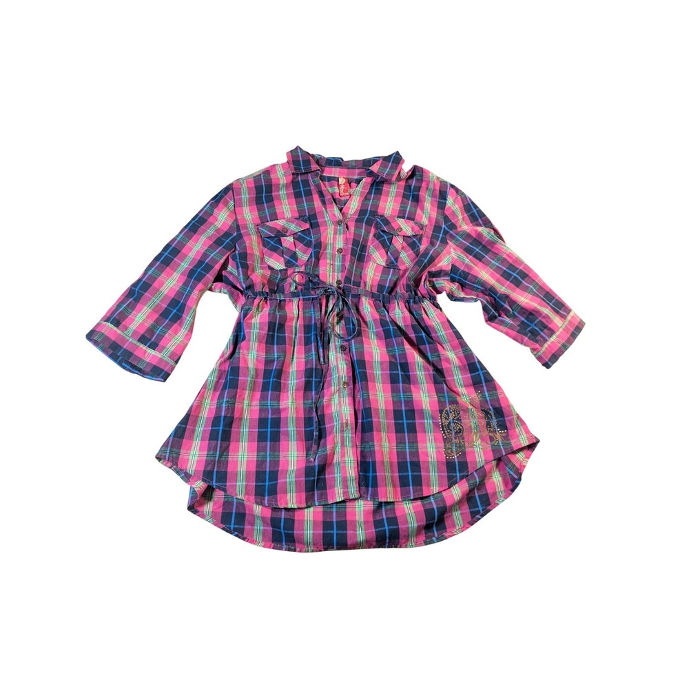 Apple Bottoms Women's 3X Pink Cotton Plaid Shirt Drawstring Babydoll Fairy‎ Y2K